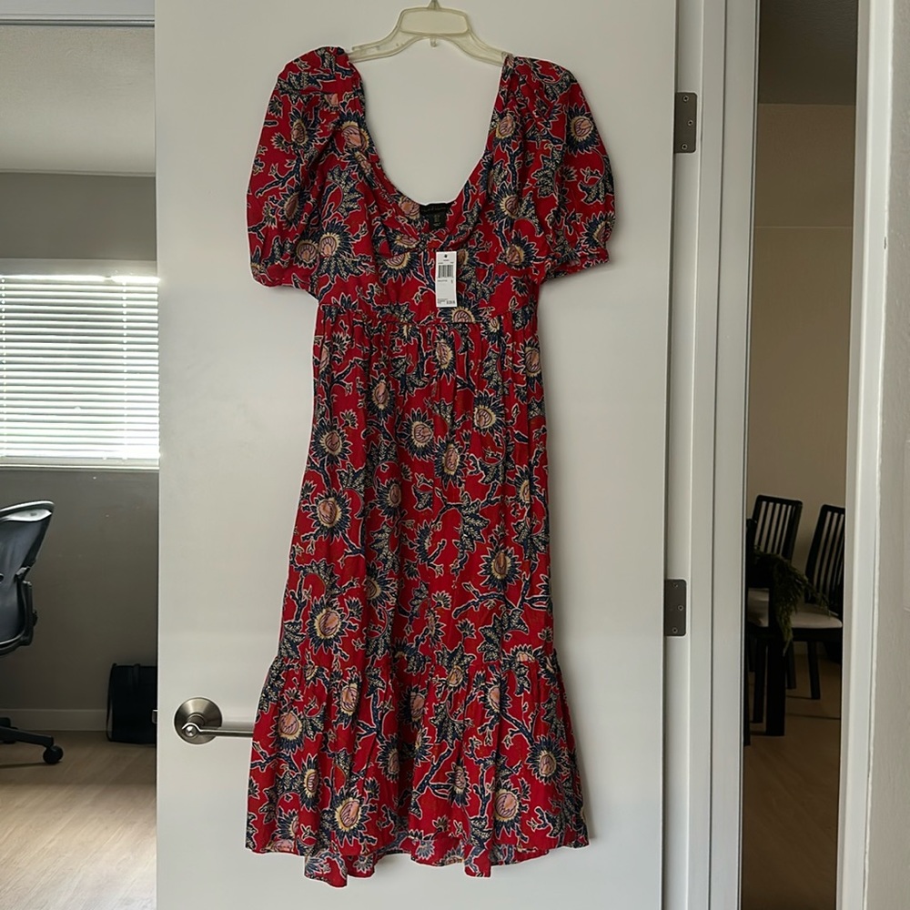 NWT House of Harlow 1960 Women’s Red Floral Midi Knot Tie Dress size S